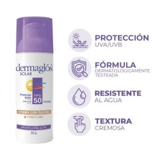 Protector Solar Dermaglos® Cuidado Facial F50 Tono Claro 50g