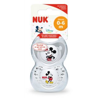 CHUPETE NUK SILICONA MICKEY MOUSE GRIS 0 A 6 MESES X 2