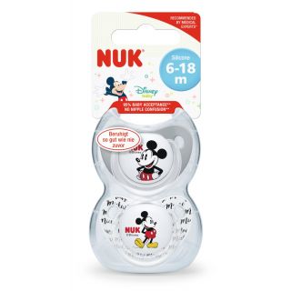 CHUPETE NUK SILICONA MICKEY MOUSE GRIS 6 A 18 MESES X 2