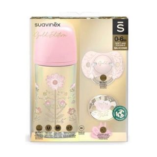 Suavinex Set Gold Rosa Biberon + Chupete + Broche